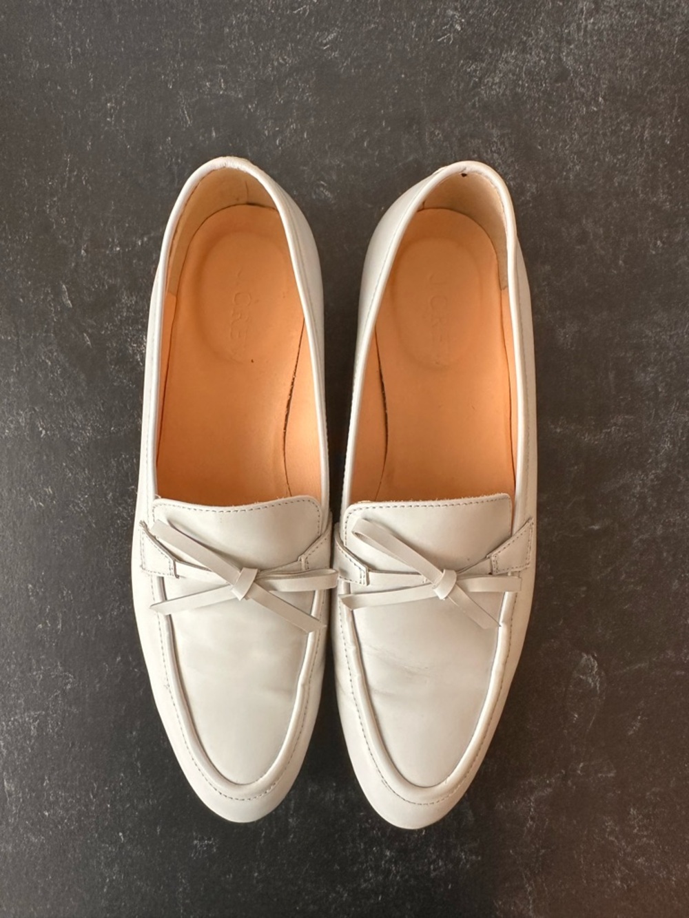 J. Crew White Leather Bow-Trim Loafers